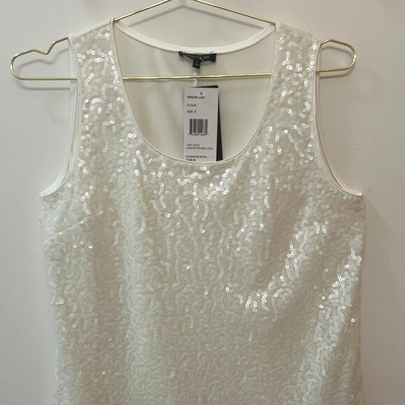 NWT LAFAYETTE 148 NEW YORK- NEW Sequin Stretch Tank Top-White/Cloud-Size Small - Picture 3 of 15